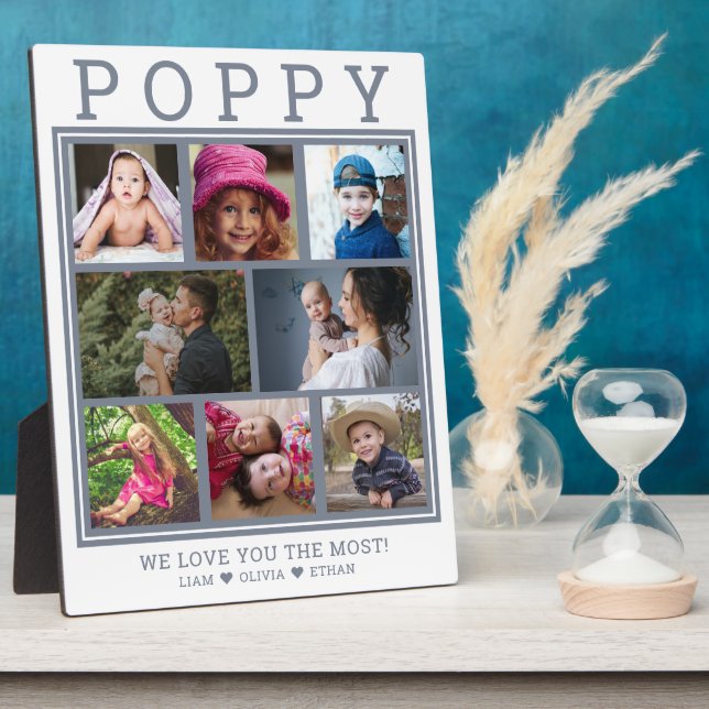 Custom Poppy We Love You 8 Photo Collage  Gray Plaque (Side)