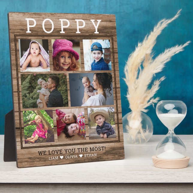 Custom Poppy We Love You 8 Photo Collage Wood Plaque (Side)
