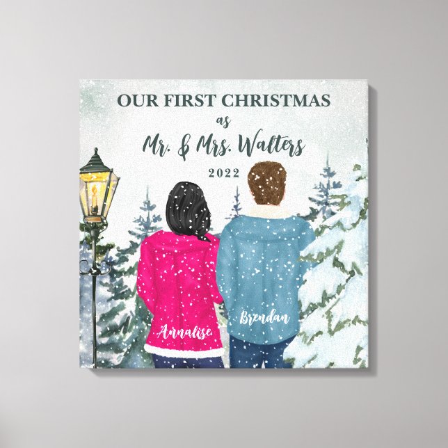 Custom Portrait Our First Married Christmas Canvas Print (Front)