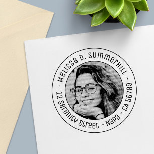Custom Portrait Photo Round Address Self-inking Stamp