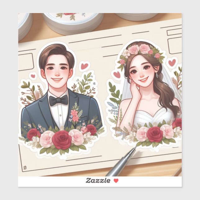 Custom portrait stickers of the couple (Sheet)