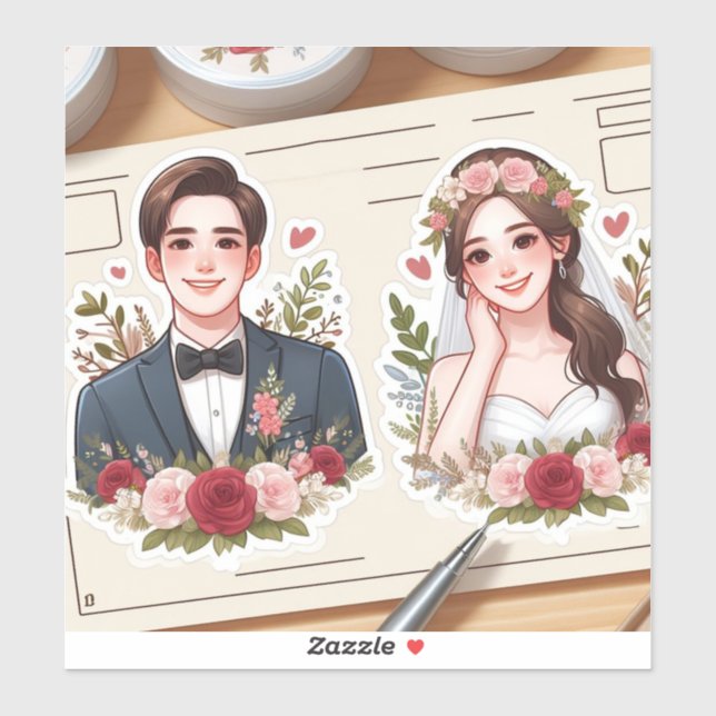 Custom portrait stickers of the couple (Sheet)