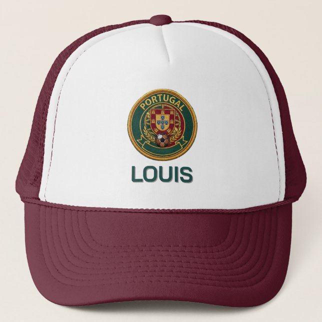 Custom Portugal Soccer Crest Personalised Name Trucker Hat (Front)