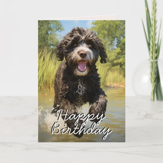 Custom Portuguese Water Dog Happy Birthday Card (Front)