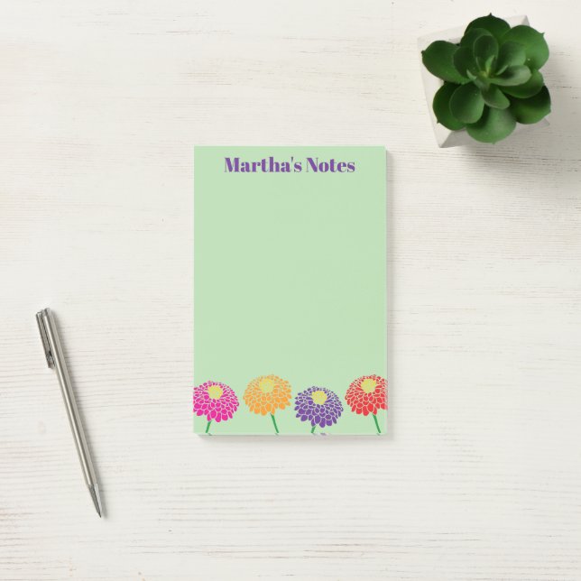 Custom Post-it® notes with colourful Zinnia flower (Office)