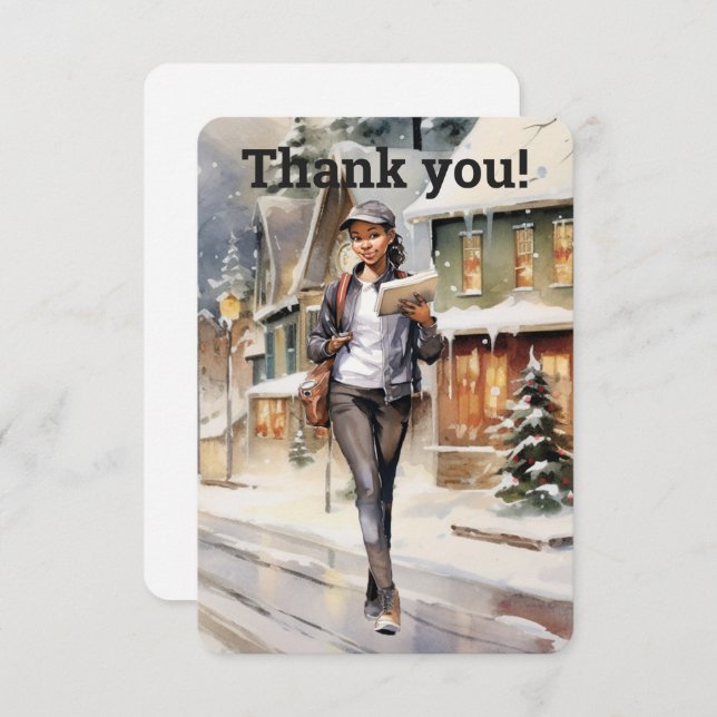 Custom Postal Woman Letter Carrier Christmas Thank You Card (Front/Back)