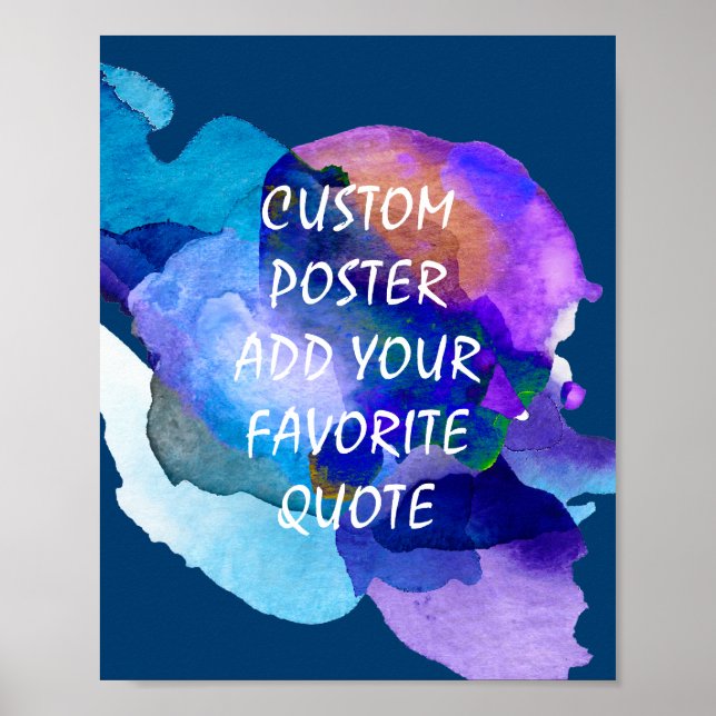 custom poster add your own quote blue watercolor (Front)