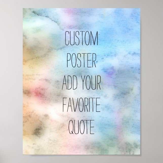 custom poster add your own quote blue watercolor (Front)
