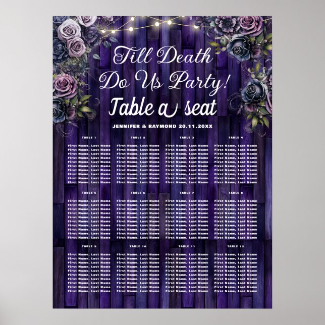 Custom Poster Purple Gothic Table Seating Chart (Front)