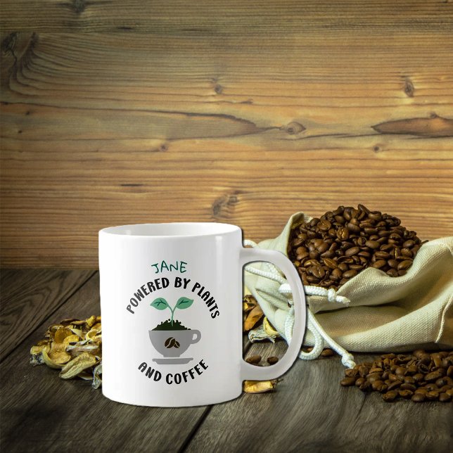 Custom Powered by Plants and Coffee, Green Vegan  Coffee Mug (Creator Uploaded)