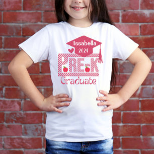 Custom Pre-K Grad Chekered and Cap for Girls Pink T-Shirt