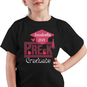 Custom Pre-K Grad Chekered and Cap for Girls Pink T-Shirt