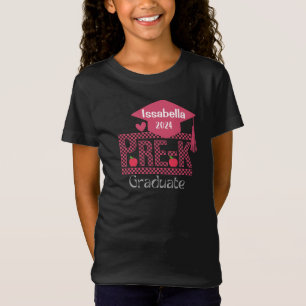 Custom Pre-K Grad Chekered and Cap for Girls Pink T-Shirt