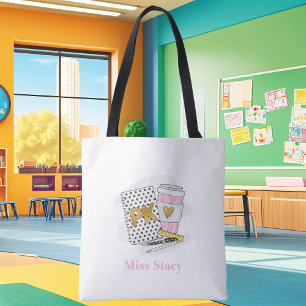 Custom Pre K Teacher White Notebook School Tote Bag