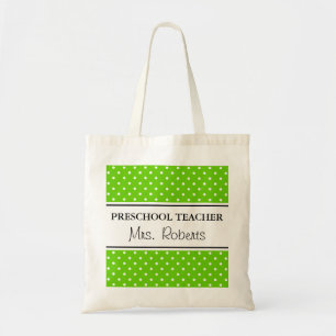 Custom pre school teacher tote bag   Apple green