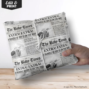 Custom Pregnancy Announcement Newspaper Wrap, News Wrapping Paper