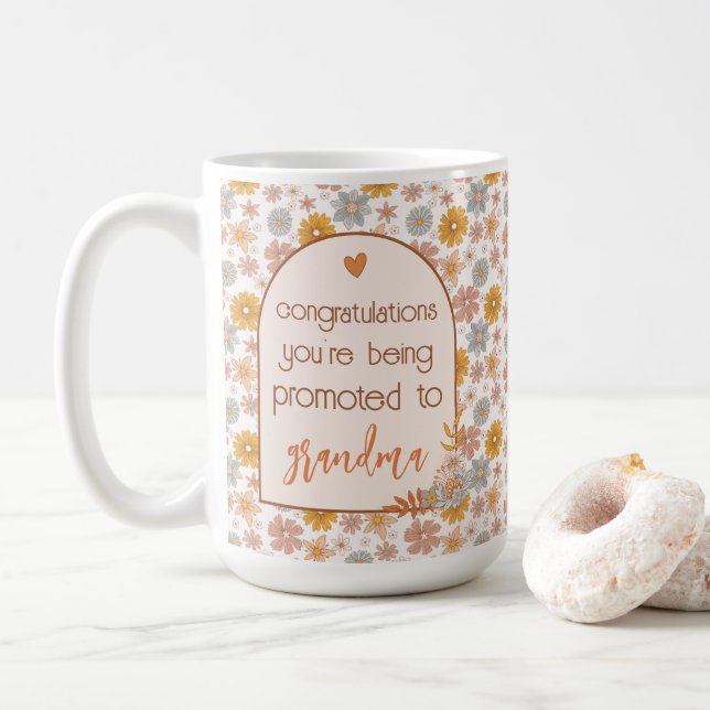 Custom Pregnancy Reveal Gift Boho Floral Coffee Mug (With Donut)