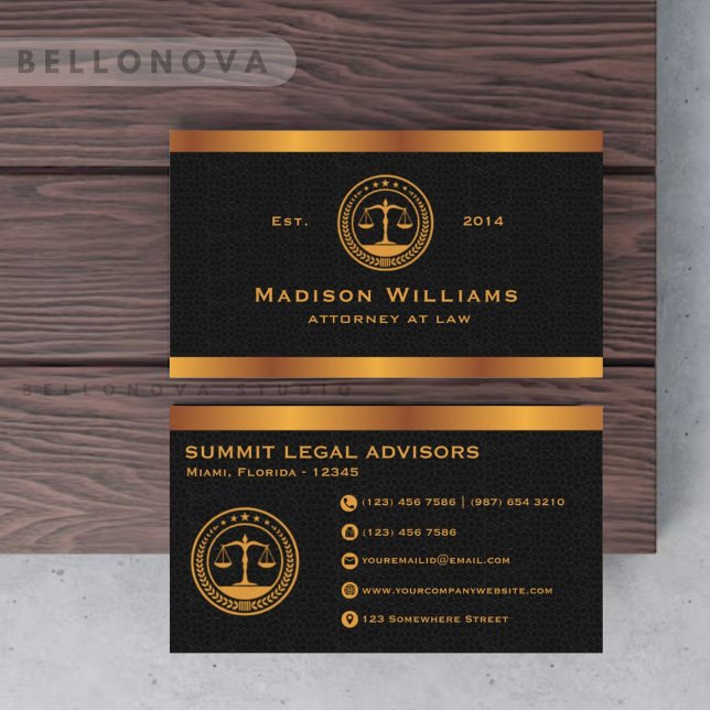 Custom Premium Gold Black Classic Monogram Law Business Card (Custom Premium Gold Black Classic Monogram Law Business Card)