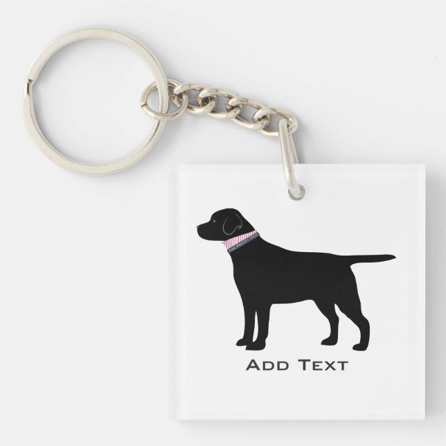 Custom Preppy Black Dog Lab Silhouette Key Ring (Front)