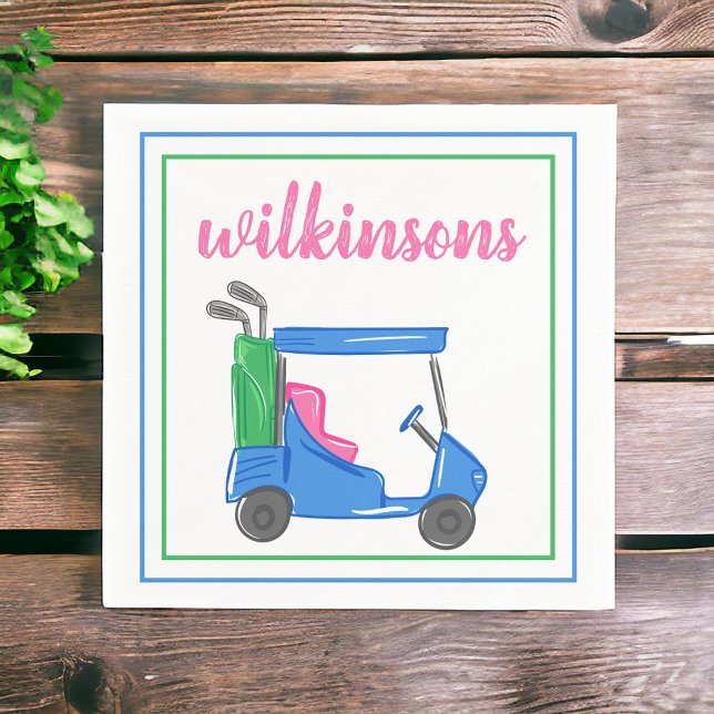Custom Preppy Blue Golf Cart Cocktail Party Napkin (Creator Uploaded)