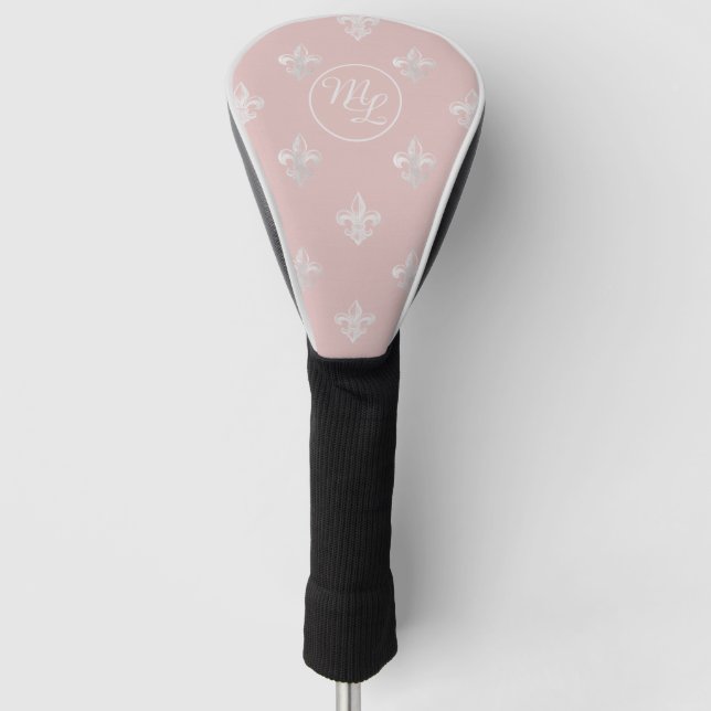 Custom Preppy pink Fleur de Lis Golf Head Cover (Front)