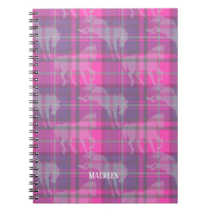 Custom preppy pink purple equestrian horse tartan notebook