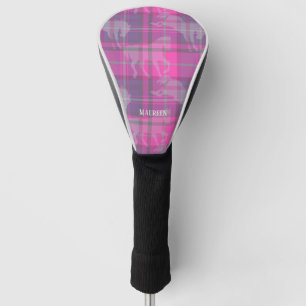 Custom preppy pink purple horse tartan heart golf head cover
