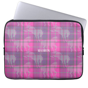 Custom preppy pink purple horse tartan heart laptop sleeve