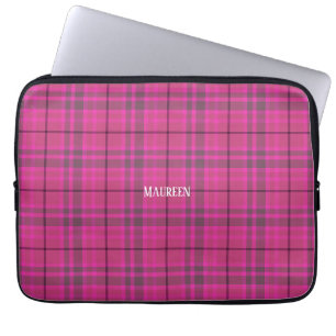 Custom preppy pink & purple plaid tartan laptop sleeve