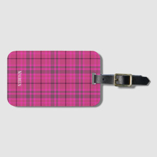 Custom preppy pink & purple plaid tartan luggage tag
