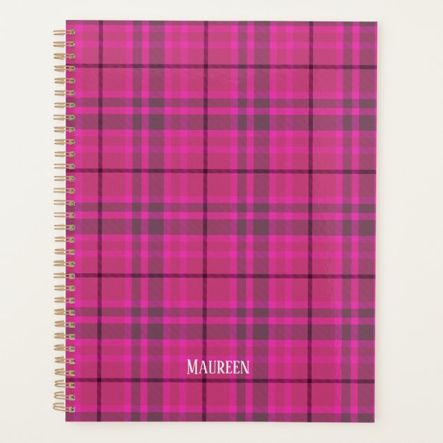 Custom preppy pink & purple plaid tartan trendy planner (Front)