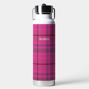 Custom preppy pink & purple plaid tartan water bottle