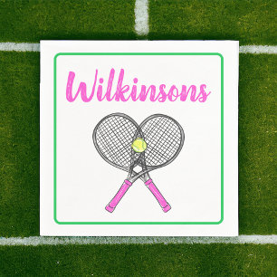 Custom Preppy Pink Tennis Racquets Cocktail Party Napkin