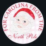 Custom Preppy Vintage Santa Christmas Presents  Classic Round Sticker<br><div class="desc">Custom Name Preppy Vintage Santa Christmas Presents Classic Round Sticker</div>