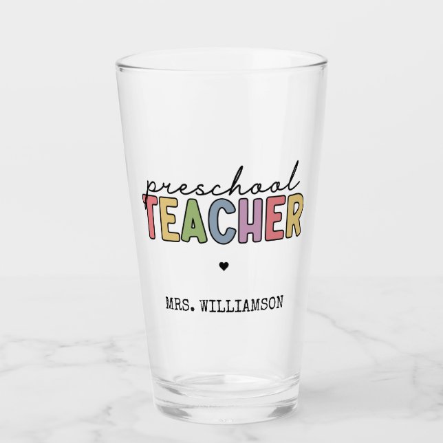 Custom Preschool Teacher Personalised Gifts Glass (Front)