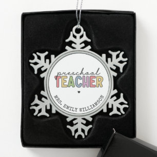 Custom Preschool Teacher Personalised Gifts Snowflake Pewter Christmas Ornament