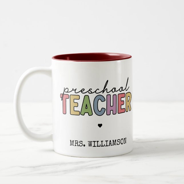 Custom Preschool Teacher Personalised Gifts Two-Tone Coffee Mug (Left)