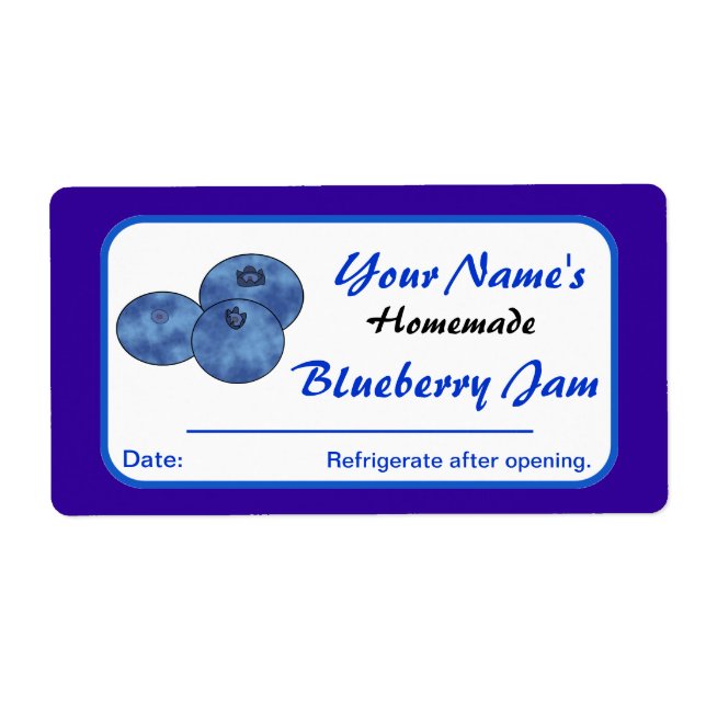 Custom Preserve Labels Blueberry Jam Add Name (Front)