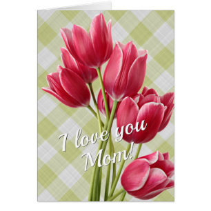 Custom Pretty Dutch Red Pink Tulips Green Gingham