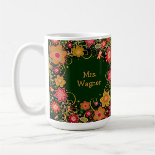 Custom Pretty Floral Teacher Name and Quote  Coffee Mug
