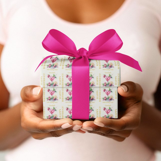 Custom Pretty in Pink 30th Happy Birthday Bash Wrapping Paper (Creator Uploaded)