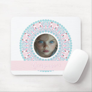 Custom Pretty Pastel Pink and Blue Mandala Frame Mouse Mat