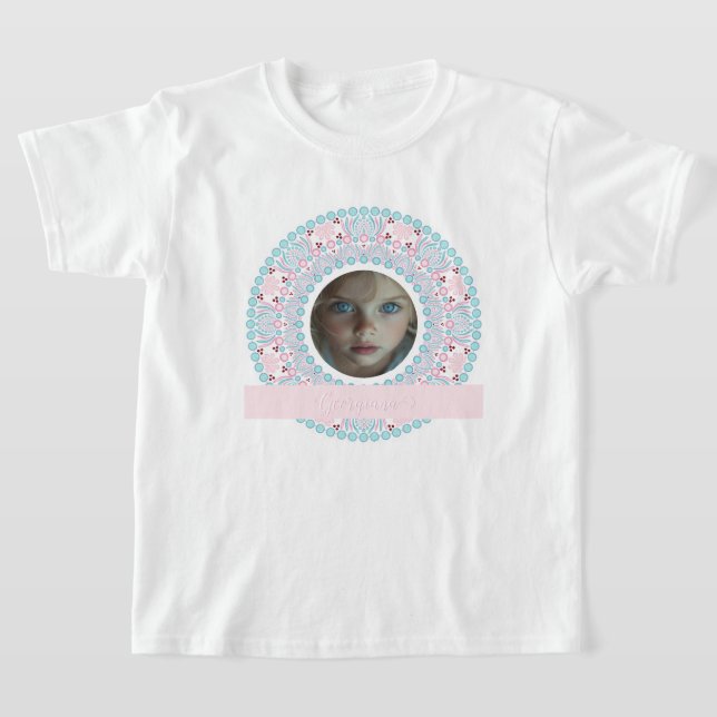 Custom Pretty Pastel Pink and Blue Mandala Frame T-Shirt (Laydown)