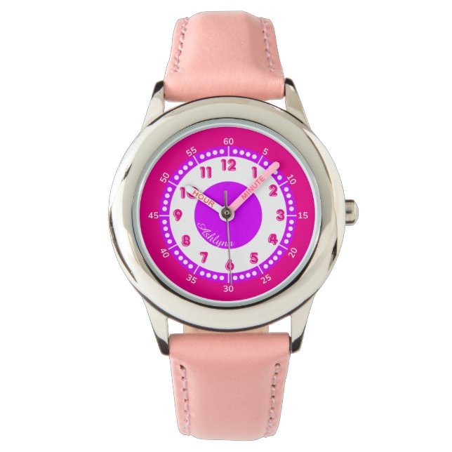 Custom Pretty Pink & Purple Girl Time Teaching  Watch (Front)