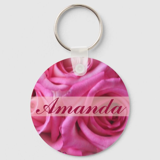 Custom Pretty Pink Roses Name, Initials Keychain (Front)
