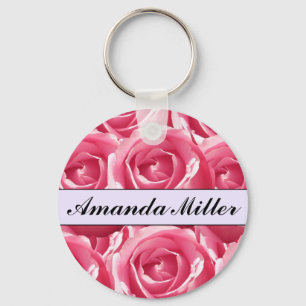 Custom Pretty Pink Roses Name, Initials Keychain