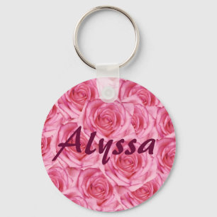 Custom Pretty Pink Roses Name, Initials Keychain