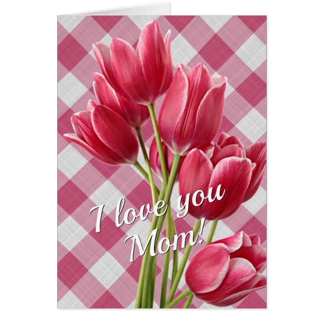 Custom Pretty Red Pink Tulips Pink Red Gingham (Front)