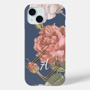 Custom Pretty Roses Floral Pattern Gold Frame iPhone 15 Case