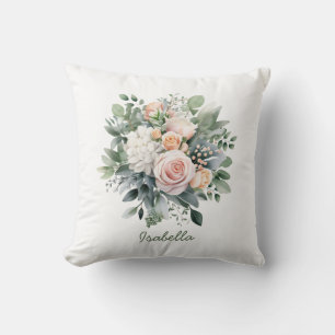 Custom Pretty Watercolor Eucalyptus Roses Floral Cushion